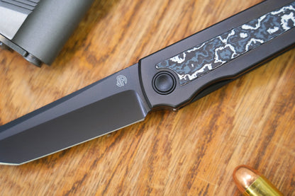 North Mountain Blade Chop Kick Stop Ti - 3.5" M390 DLC Tanto Blade, DLC Titanium with Ceramic Carbon Fibre Inlay Handle