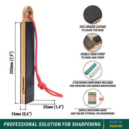BeaverCraft LS9P2 - Pocket Dual-Sided Leather Paddle Strop & 2 Polishing Compounds