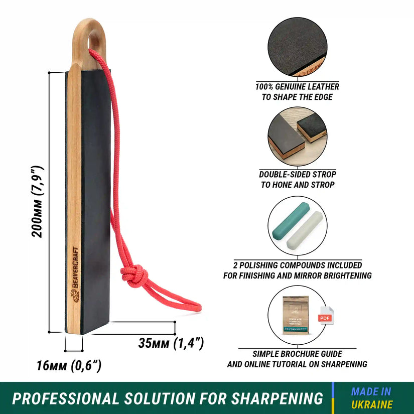 BeaverCraft LS9P2 - Pocket Dual-Sided Leather Paddle Strop & 2 Polishing Compounds