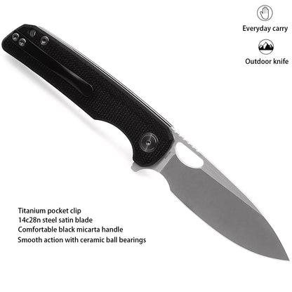 Miguron Galaty - 3.25" 14C28N Satin Blade, Black Micarta