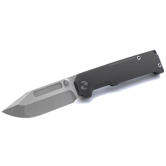 Miguron Knives Geddon - 4.13" M390 Hand Hollow Ground, Hand Rubbed Satin Blade, Dark Grey PVD Titanium Handle