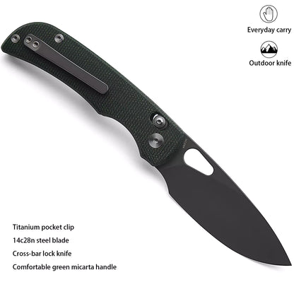 Miguron Moyarl Crossbar Lock - 3.5" 14C28N Dark Grey PVD Blade, Green Micarta Handle - MGR-806AGN