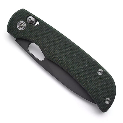 Miguron Moyarl Crossbar Lock - 3.5" 14C28N Dark Grey PVD Blade, Green Micarta Handle - MGR-806AGN