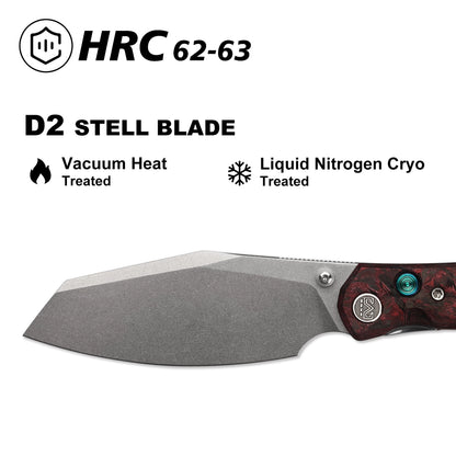 Miguron Karok - 3.4" Stonewashed D2, Anodised Blue/Purple Titanium Handle, Purple Clip