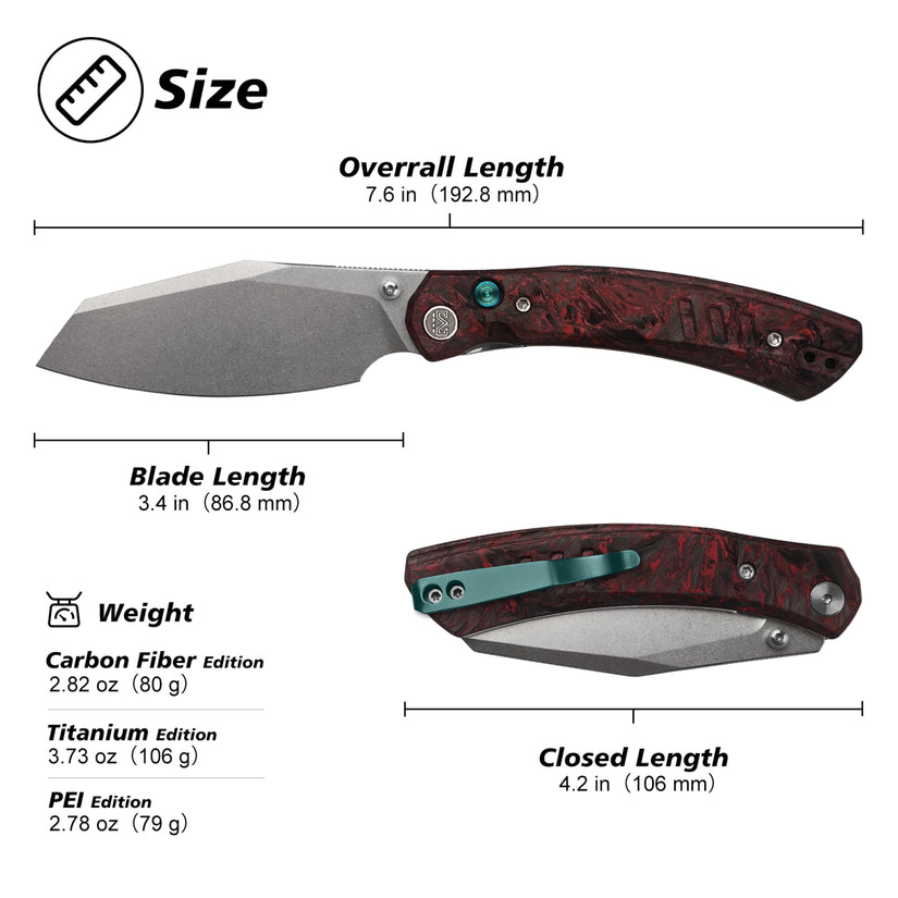 Miguron Karok - 3.4" Stonewashed D2, Anodised Blue/Purple Titanium Handle, Purple Clip