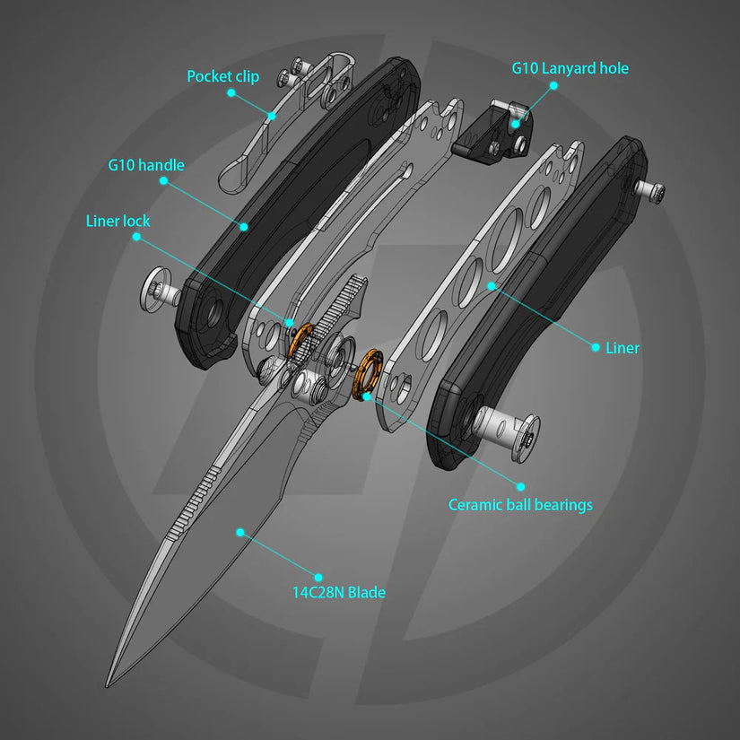 Olitans G057 - 2.36" 14C28N Satin Blade, Black G10 Handle