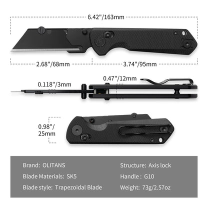 Olitans Adélie Penguins G076 - 2.68" Black Utility Blade, Black G10 Handle