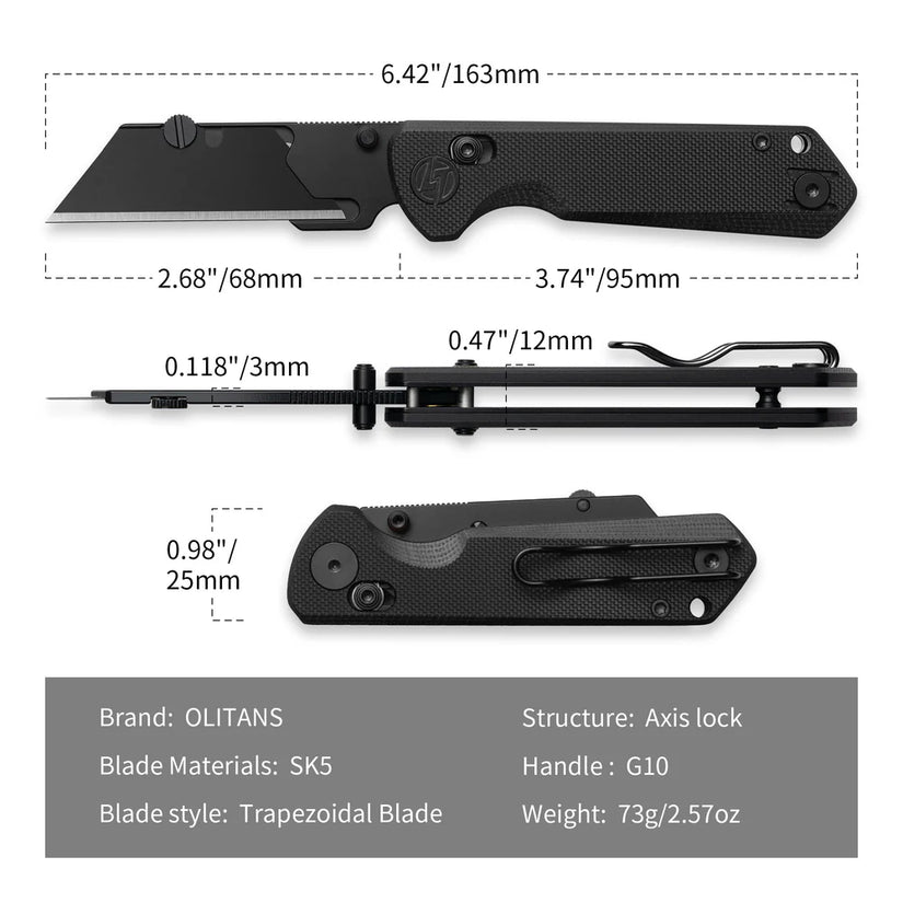 Olitans Adélie Penguins G076 - 2.68" Black Utility Blade, Black G10 Handle