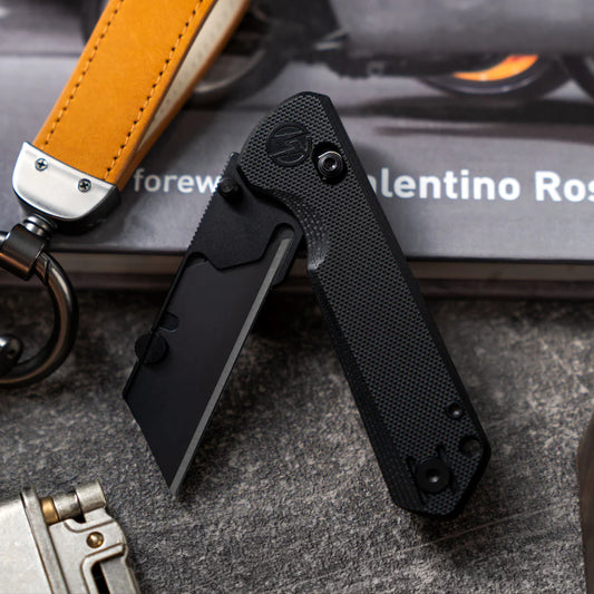 Olitans Adélie Penguins G076 - 2.68" Black Utility Blade, Black G10 Handle