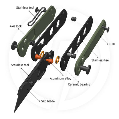 Olitans Adélie Penguins G076 - 2.68" Black Utility Blade, Green G10 Handle