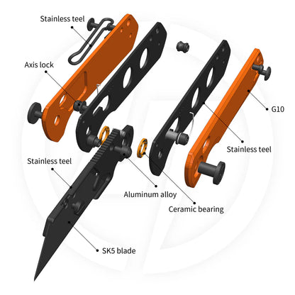 Olitans Adélie Penguins G076 - 2.68" Black Utility Blade, Orange G10 Handle