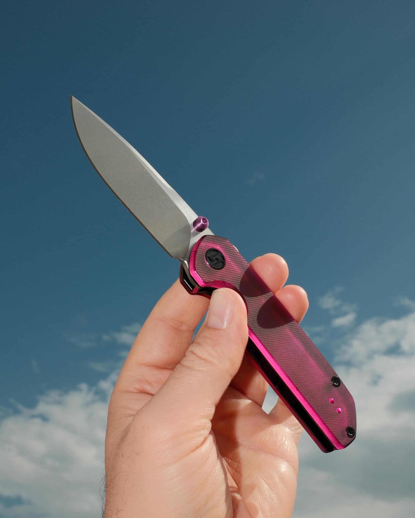 Olitans Lemon Shark G071 - 3.27" 10Cr15Mov Stonewashed Blade, Purple Acrylic Handle