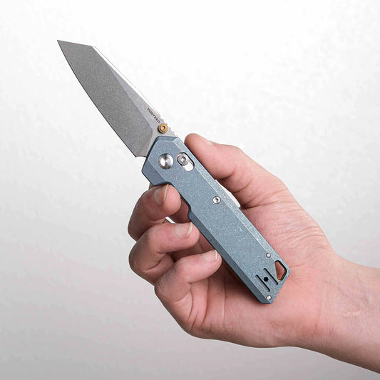 Vosteed Parallel A3504 - 2.9" S35VN Stonewash Blade, Blue Titanium Handle