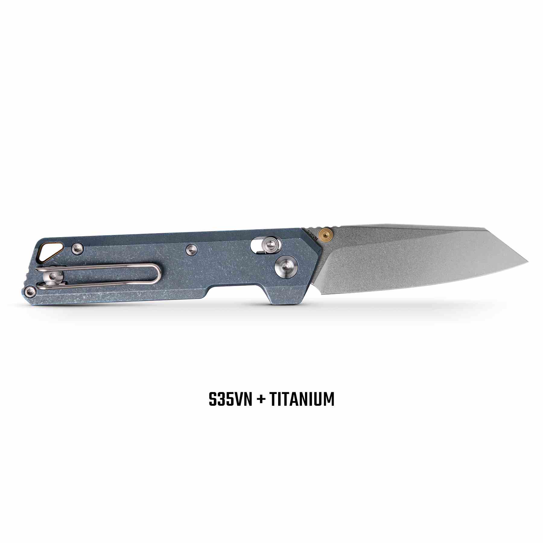 Vosteed Parallel A3504 - 2.9" S35VN Stonewash Blade, Blue Titanium Handle