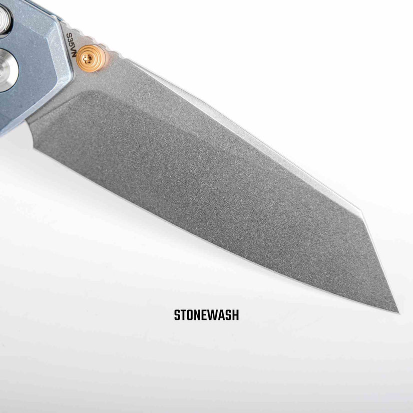 Vosteed Parallel A3504 - 2.9" S35VN Stonewash Blade, Blue Titanium Handle