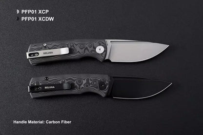 Petrified Fish Mini Beluga PFP01XCDW - 2.99" 14C28N Black Stonewash Blade, Carbon Fibre Handle