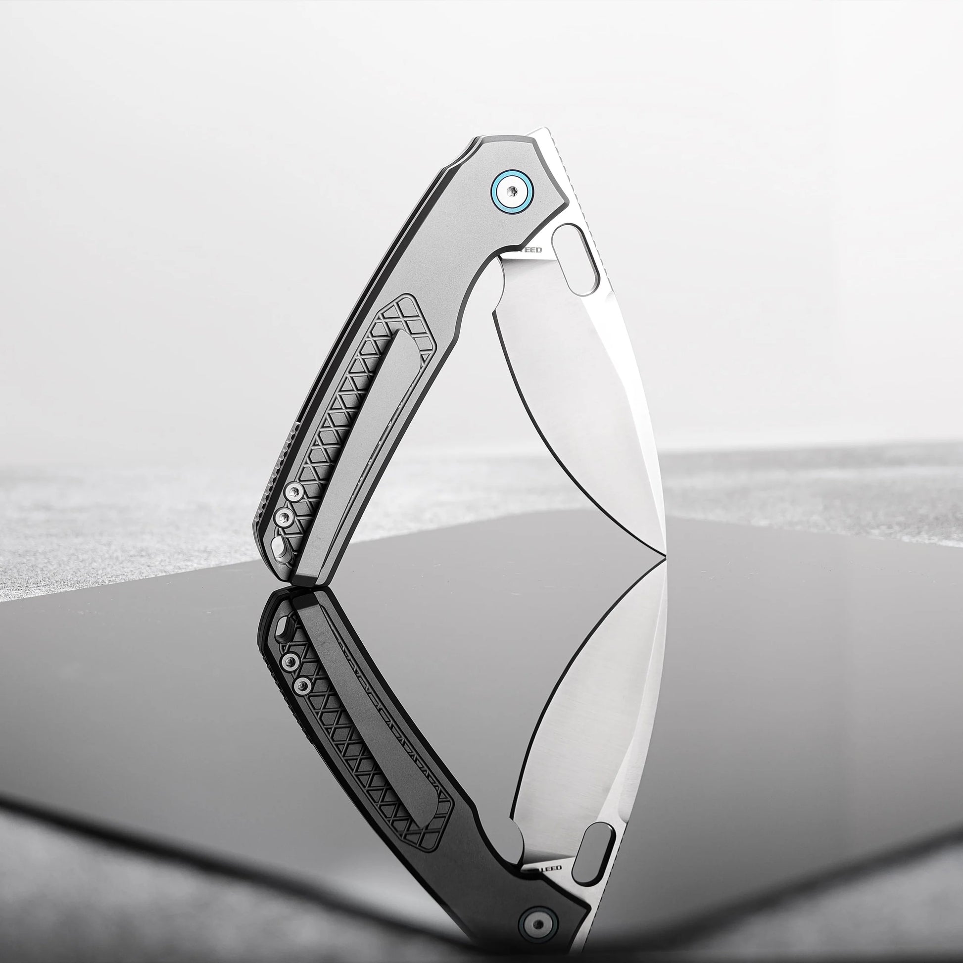 Vosteed Psyop A2202 - 3.32" Elmax Satin Blade, Titanium Patterned Handle
