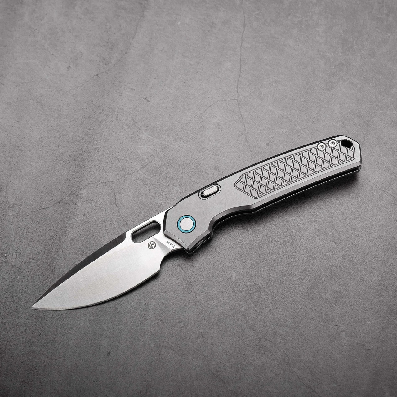 Vosteed Psyop A2202 - 3.32" Elmax Satin Blade, Titanium Patterned Handle