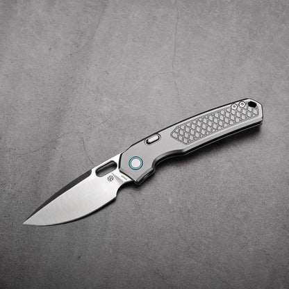 Vosteed Psyop A2202 - 3.32" Elmax Satin Blade, Titanium Patterned Handle