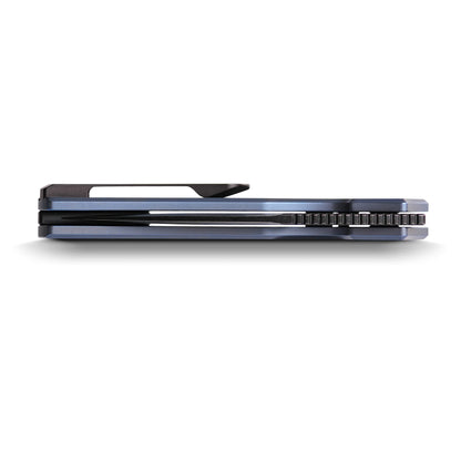 Vosteed Psyop A2205 - 3.32" Elmax Black Stonewash Blade, Blue Titanium Patterned Handle