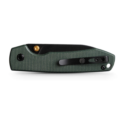 Vosteed Raccoon Top Liner Lock A2901 - 3.25" 14C28N Black Stonewashed Blade, Green Micarta Handle