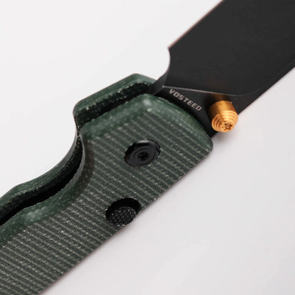 Vosteed Raccoon Top Liner Lock A2901 - 3.25" 14C28N Black Stonewashed Blade, Green Micarta Handle