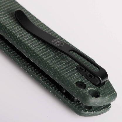 Vosteed Raccoon Top Liner Lock A2901 - 3.25" 14C28N Black Stonewashed Blade, Green Micarta Handle