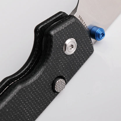 Vosteed Raccoon Top Liner Lock A2903 - 3.25" 14C28N Satin Blade, Black Micarta Handle