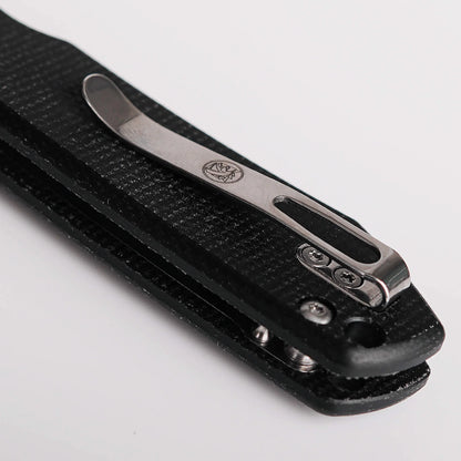 Vosteed Raccoon Top Liner Lock A2903 - 3.25" 14C28N Satin Blade, Black Micarta Handle