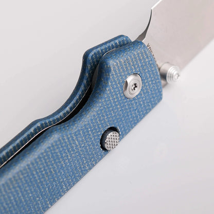 Vosteed Raccoon Top Liner Lock A2905 - 3.25" 14C28N Satin Blade, Blue Micarta Handle