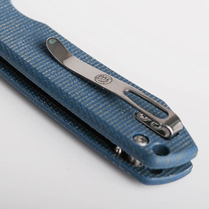 Vosteed Raccoon Top Liner Lock A2905 - 3.25" 14C28N Satin Blade, Blue Micarta Handle