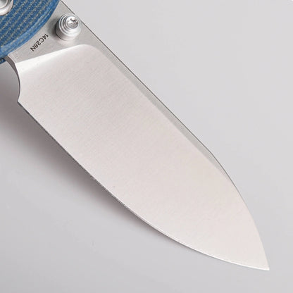 Vosteed Raccoon Top Liner Lock A2905 - 3.25" 14C28N Satin Blade, Blue Micarta Handle
