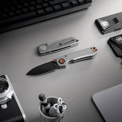 Vosteed Raccoon V Vanchor Lock A4004 - 3.22" M390 Black Stonewash Blade, Titanium Handle