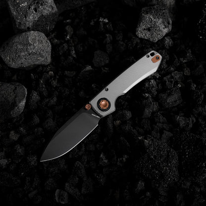 Vosteed Raccoon V Vanchor Lock A4004 - 3.22" M390 Black Stonewash Blade, Titanium Handle