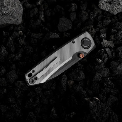 Vosteed Raccoon V Vanchor Lock A4004 - 3.22" M390 Black Stonewash Blade, Titanium Handle