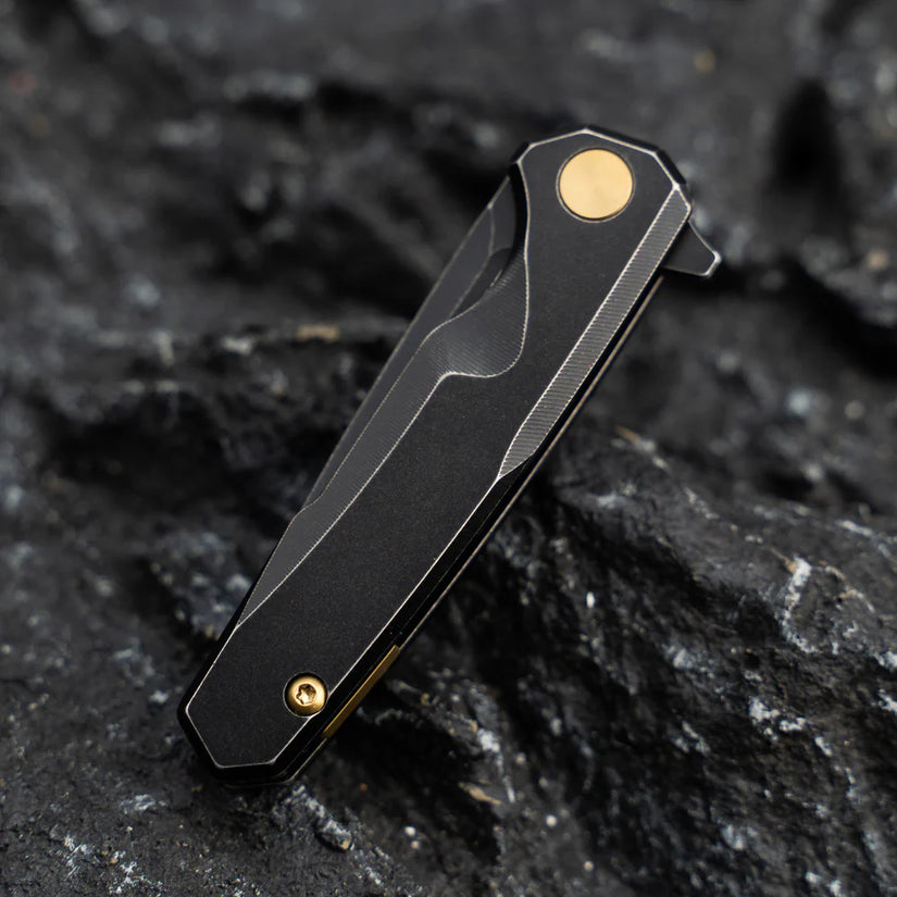 Olitans Mini Knife T019 - 2.16" 14C28N Black Stonewashed Blade, Black Stonewashed Titanium Handle