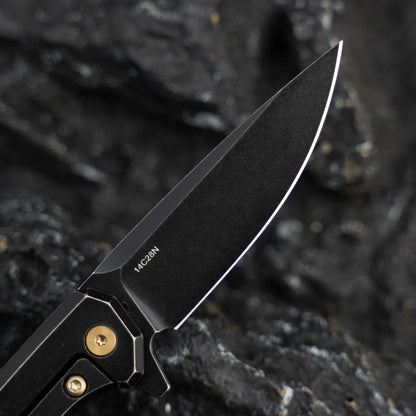 Olitans Mini Knife T019 - 2.16" 14C28N Black Stonewashed Blade, Black Stonewashed Titanium Handle