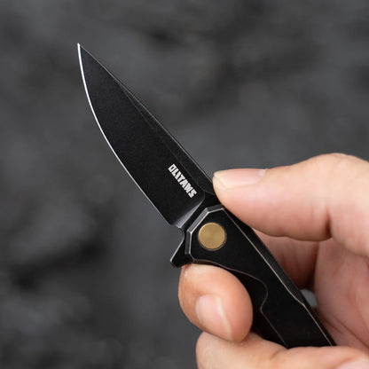 Olitans Mini Knife T019 - 2.16" 14C28N Black Stonewashed Blade, Black Stonewashed Titanium Handle
