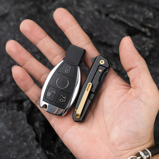 Olitans Mini Knife T019 - 2.16" 14C28N Black Stonewashed Blade, Black Stonewashed Titanium Handle