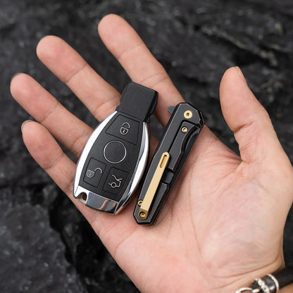 Olitans Mini Knife T019 - 2.16" 14C28N Black Stonewashed Blade, Black Stonewashed Titanium Handle