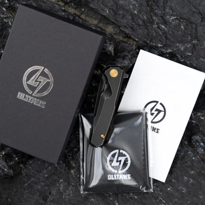 Olitans Mini Knife T019 - 2.16" 14C28N Black Stonewashed Blade, Black Stonewashed Titanium Handle