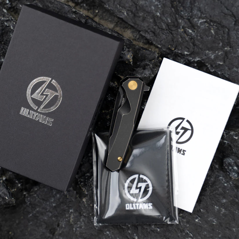 Olitans Mini Knife T019 - 2.16" 14C28N Black Stonewashed Blade, Black Stonewashed Titanium Handle