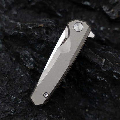 Olitans Mini Knife T019 - 2.16" 14C28N Belt Satin Blade, Titanium Handle