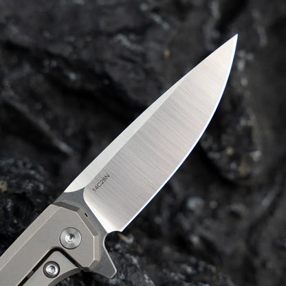 Olitans Mini Knife T019 - 2.16" 14C28N Belt Satin Blade, Titanium Handle