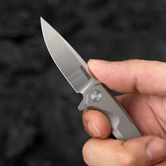 Olitans Mini Knife T019 - 2.16" 14C28N Belt Satin Blade, Titanium Handle