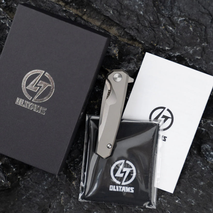 Olitans Mini Knife T019 - 2.16" 14C28N Belt Satin Blade, Titanium Handle