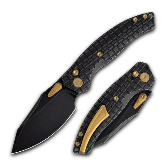 Olitans T052-CT - 3.54" M390 Black Stonewashed Blade, Black Titanium Handle