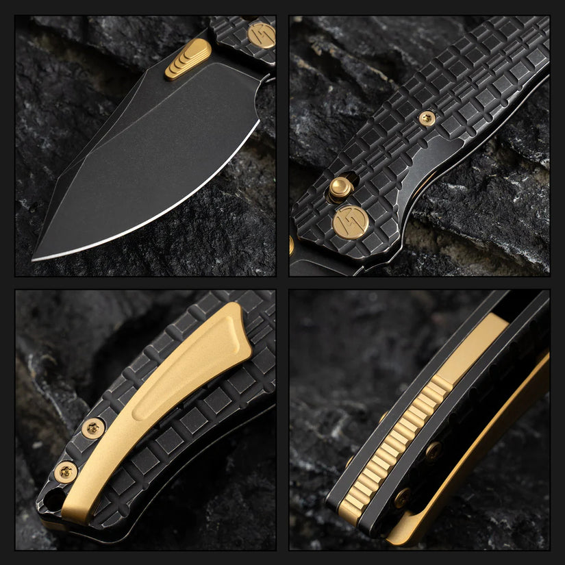 Olitans T052-CT - 3.54" M390 Black Stonewashed Blade, Black Titanium Handle