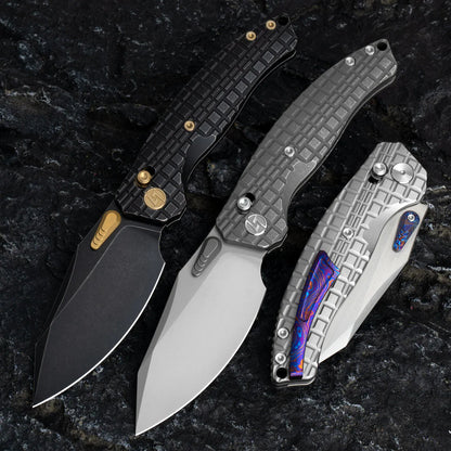 Olitans T052-CT - 3.54" M390 Black Stonewashed Blade, Black Titanium Handle