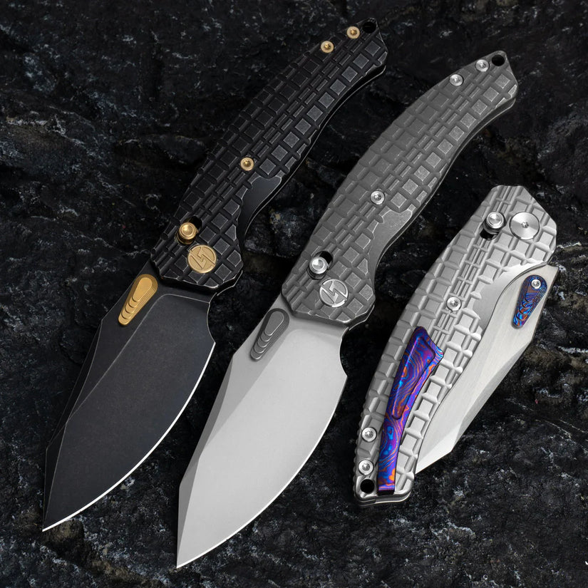 Olitans T052-CT - 3.54" M390 Black Stonewashed Blade, Black Titanium Handle